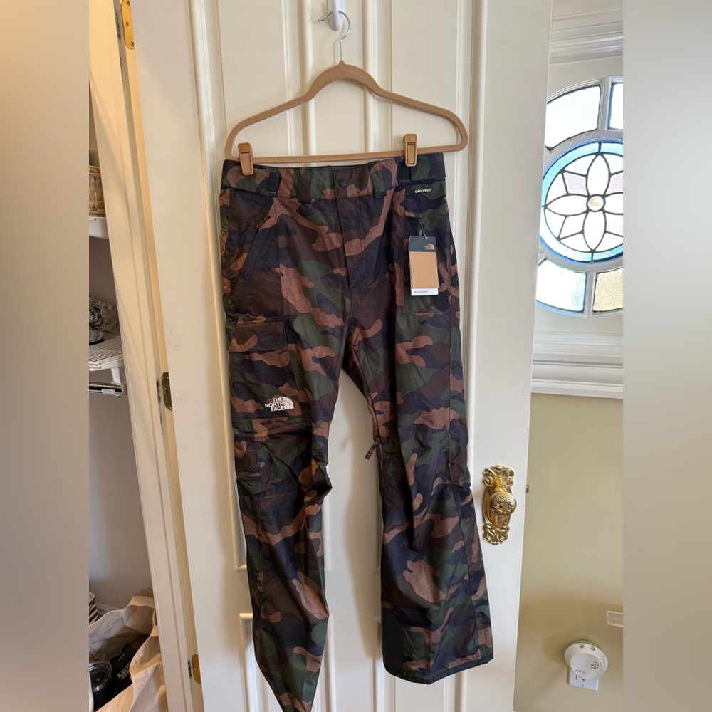 The North Face Green and Brown Camouflage Snow Pants